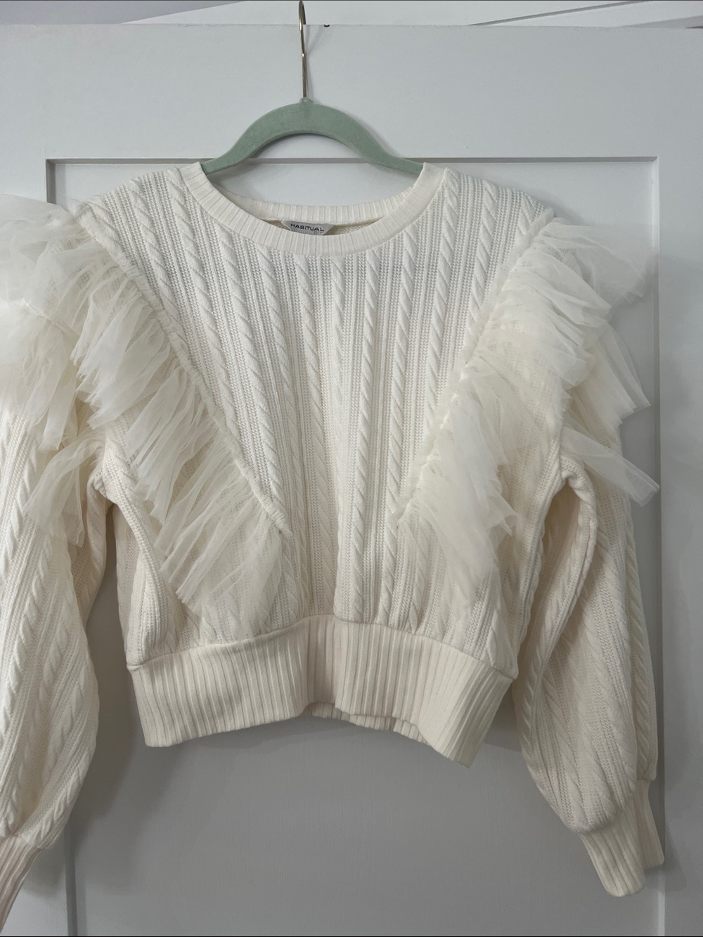 Ivory Ruffle Cable Knit Sweater